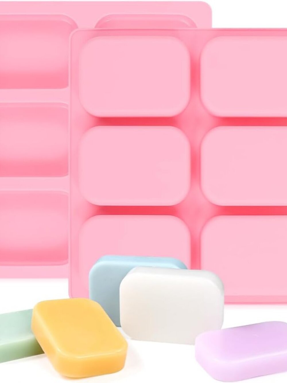 Rounded Rectangle Soap Mold Set, 2-Pack 6-Cavity Silicone Soap Molds